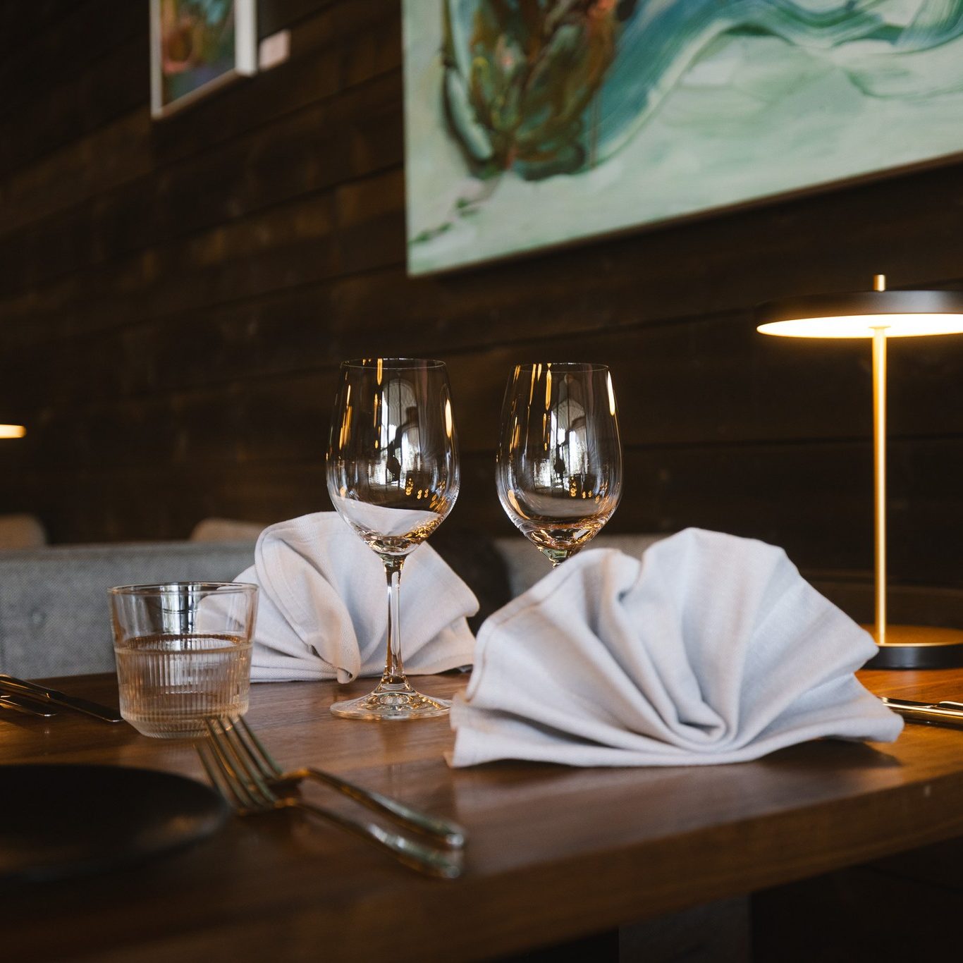 Sharing and caring table setting in Rakas Ravintola. Rovaniemi, Lapland, Finland.